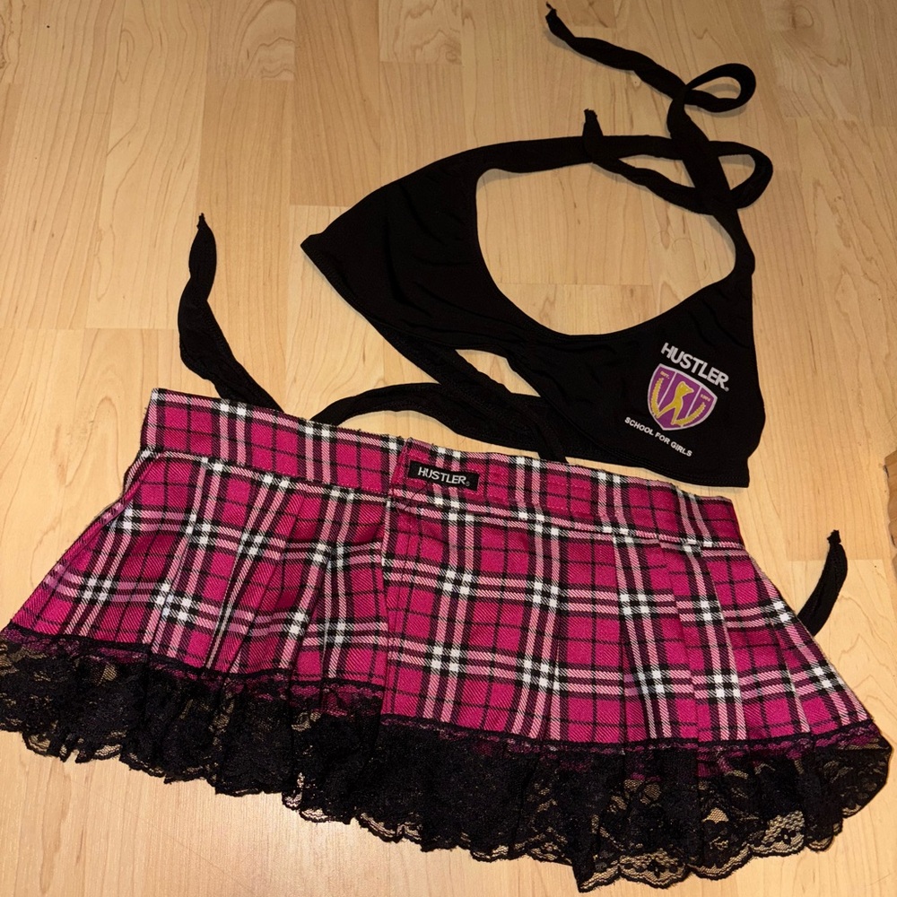 Hustler Black and Pink Plaid Set